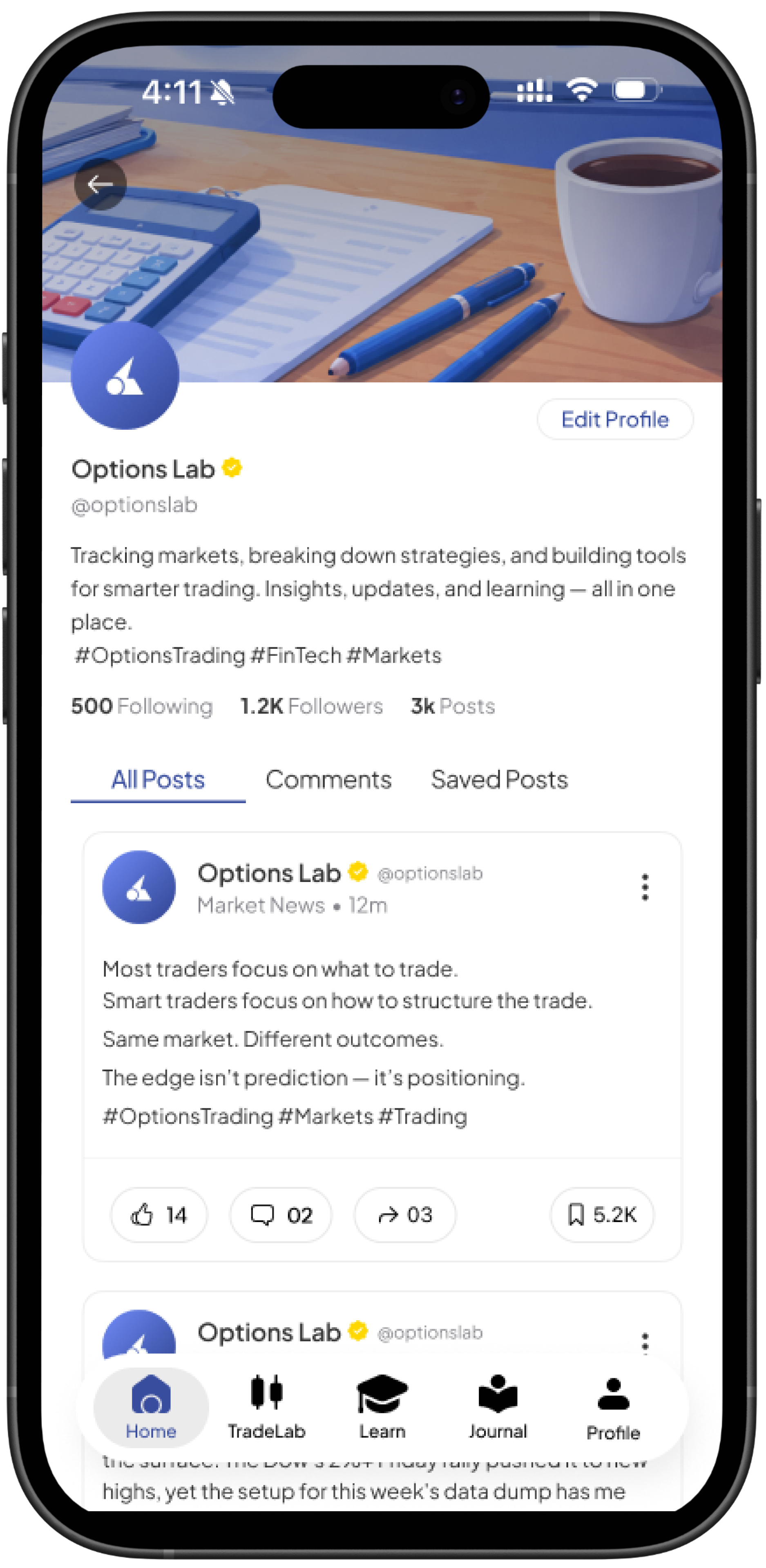 OptionsLab Learn with traders like you screen