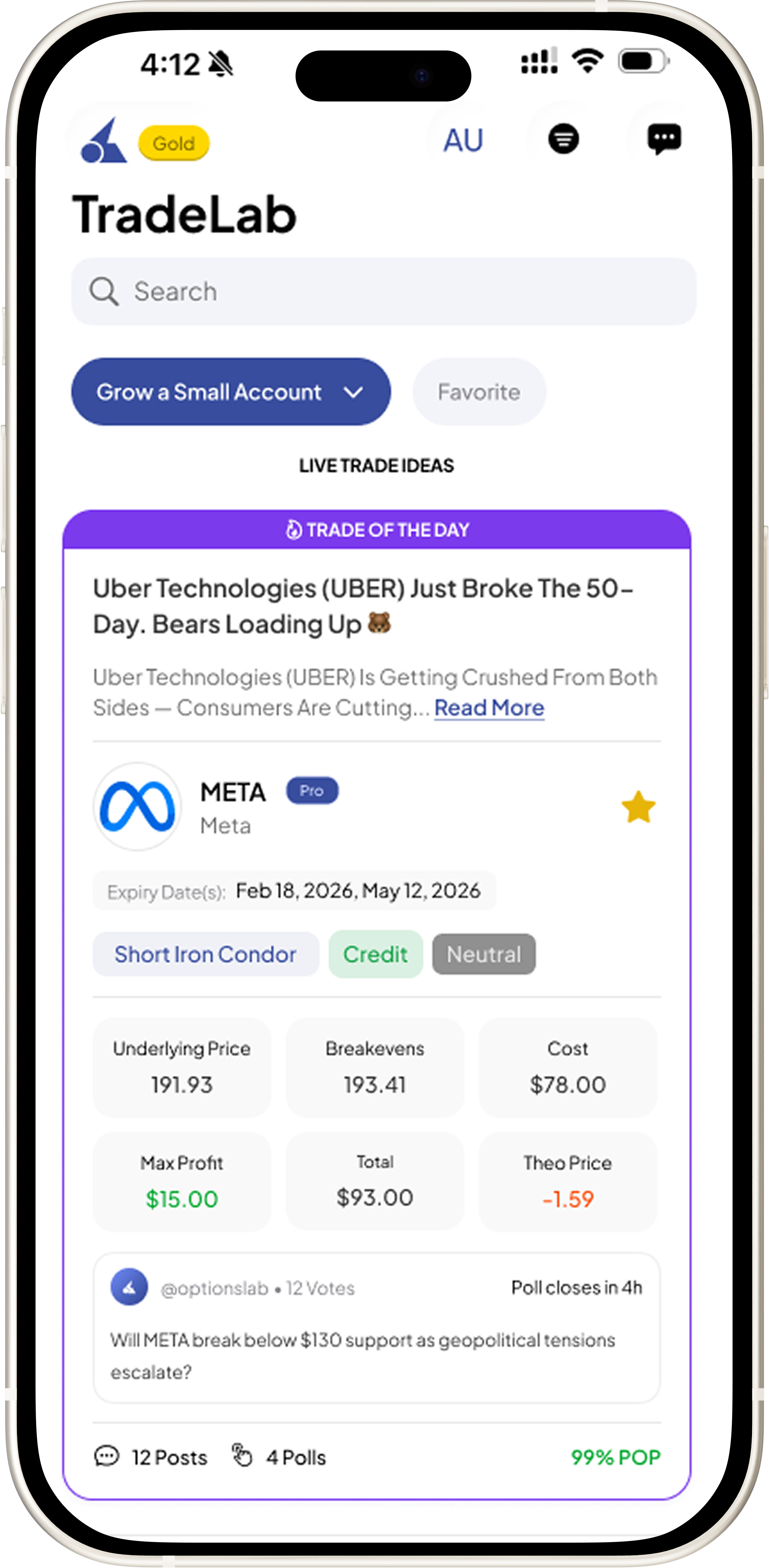 OptionsLab Explore real options trades screen